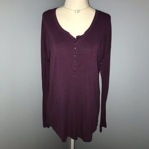 Liz Claiborne Long Button Up Scoop Neck Top
